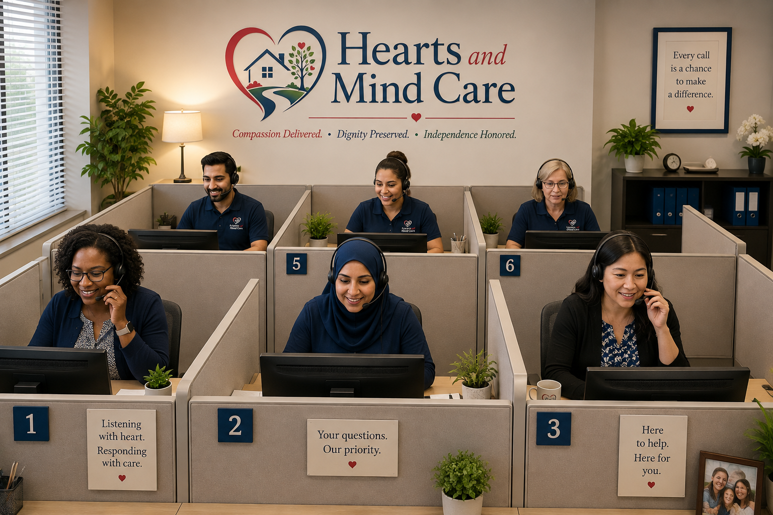 Hearts and Mind Care consultation team listening to callers.